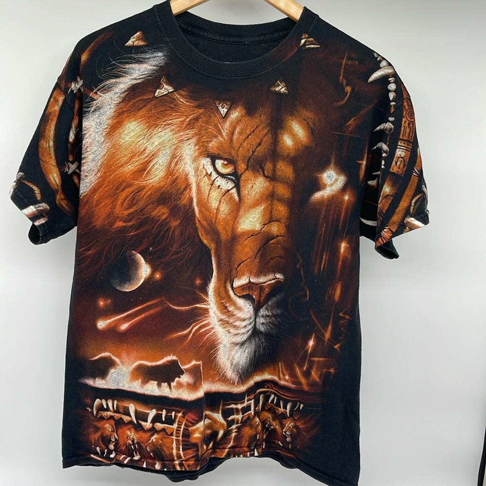 Y2K Liquid Blue Lion Graphic Print T-Shirt Large